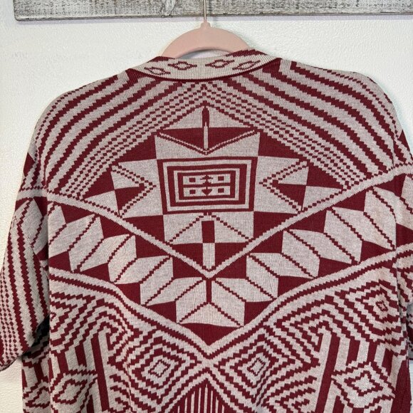 Peruvian Connection Red Aztec Open Cardigan Sweater Sz Medium Pima Cotton Boho - Picture 12 of 14